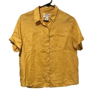 Rachel Zoe Linen Golden Yellow Polka Dot Button Down Blouse